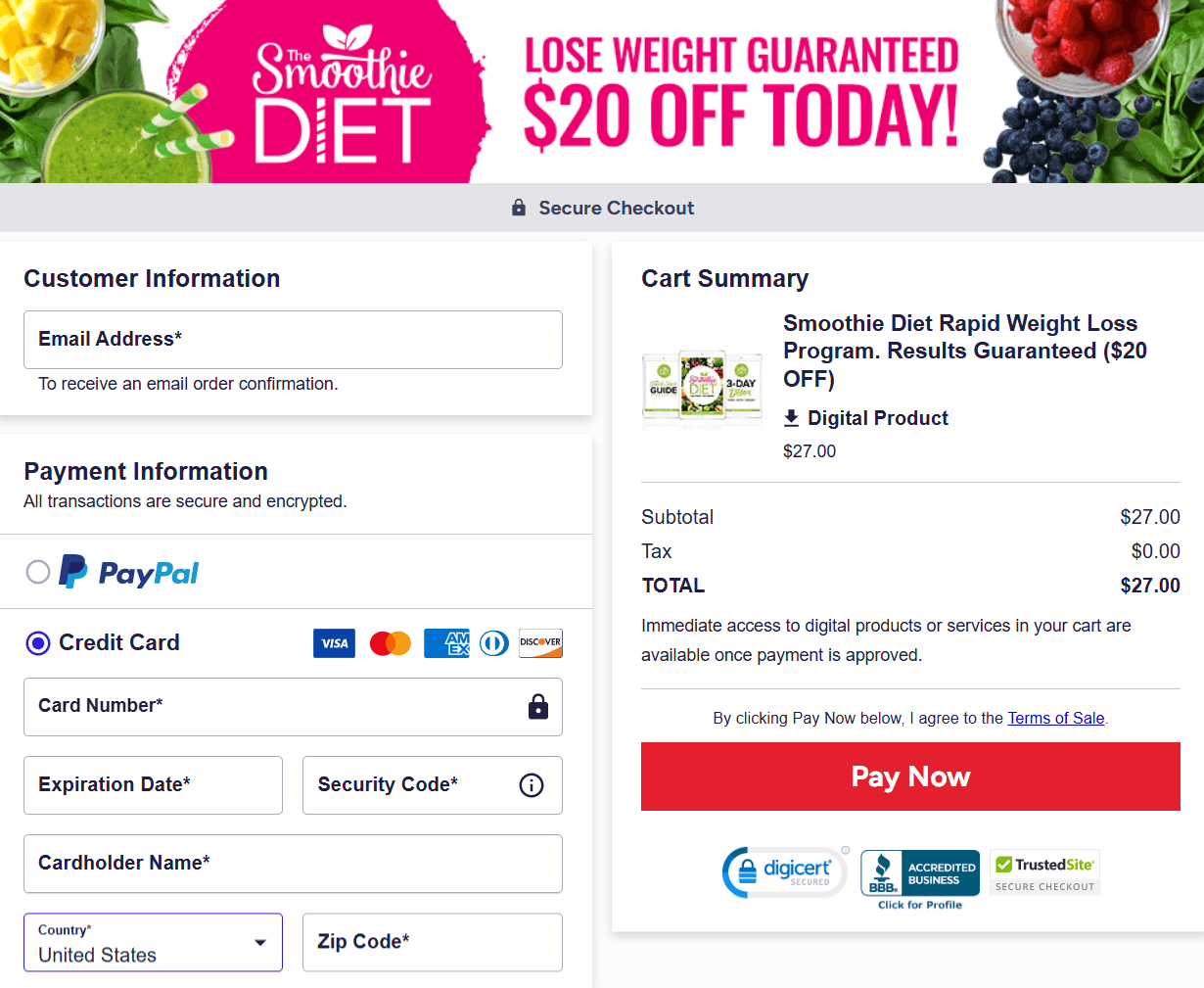 The Smoothie Diet Checkout page 